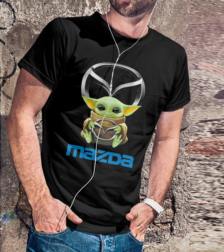 Grogu Holding Mazda Logo With Iconic Symbol Integration T-Shirt