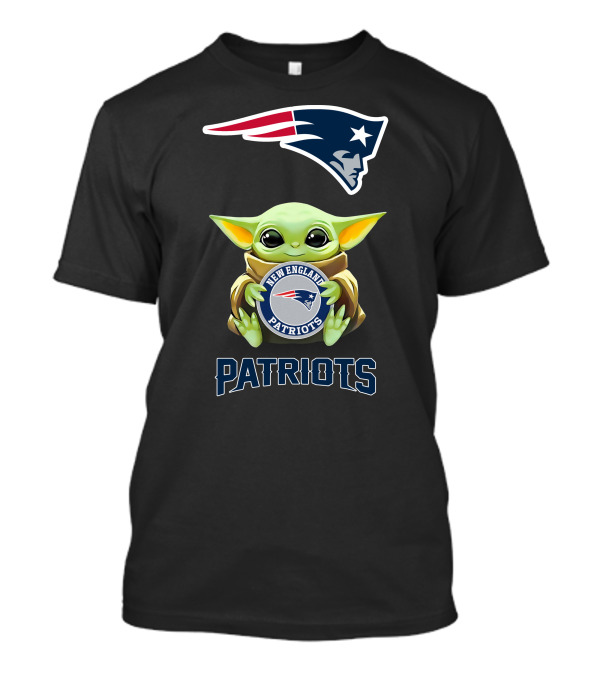 Grogu Embracing New England Patriots Logo With Mascot And Team Name T-Shirt