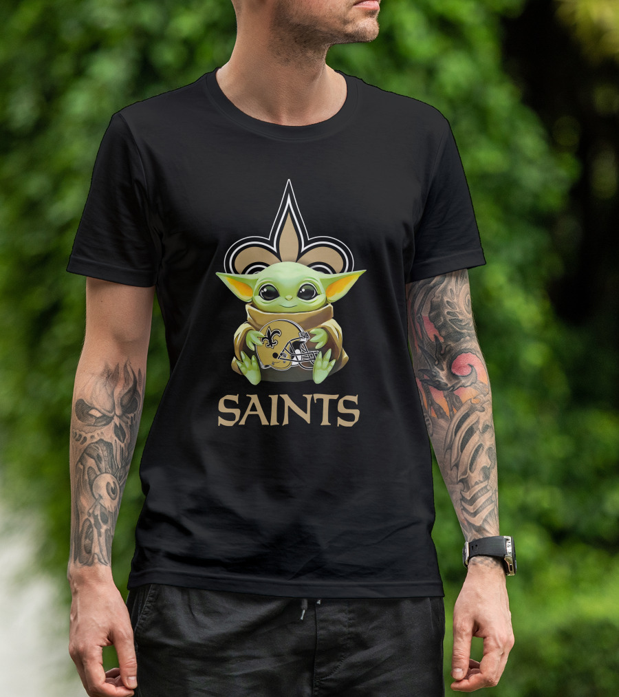 Grogu Saints Helmet New Orleans Fleur-de-Lis T-Shirt