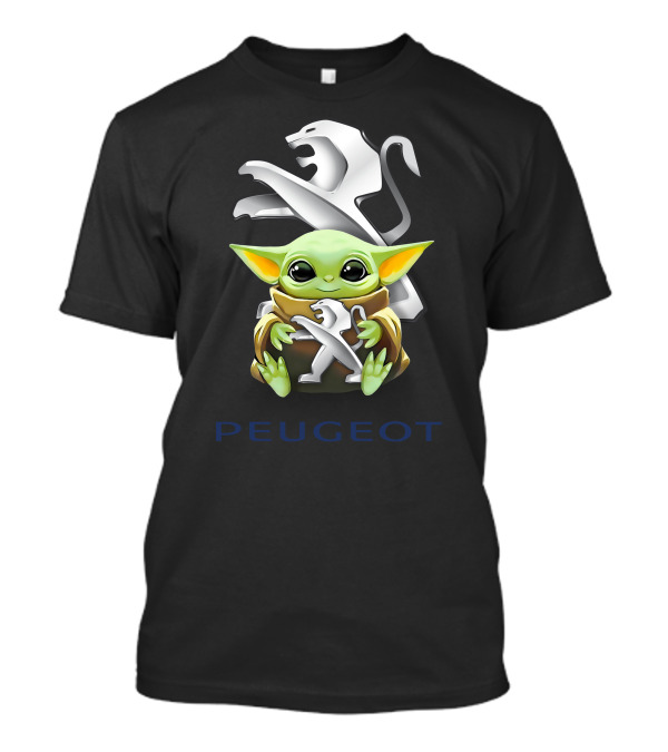 Grogu Holding Peugeot Logo With Lion Emblem T-Shirt