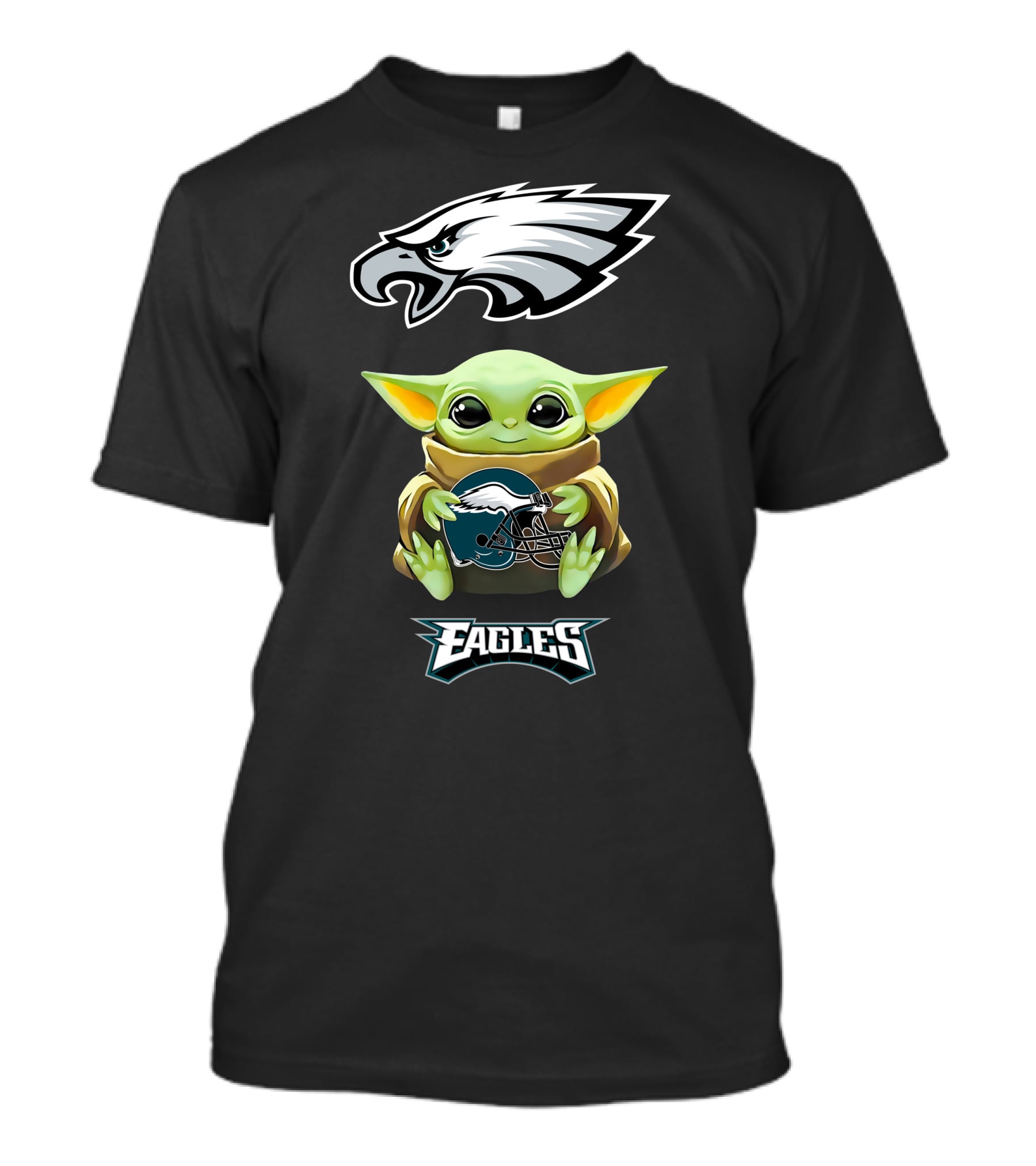 Grogu Holding Philadelphia Eagles Helmet With Eagles T-Shirt