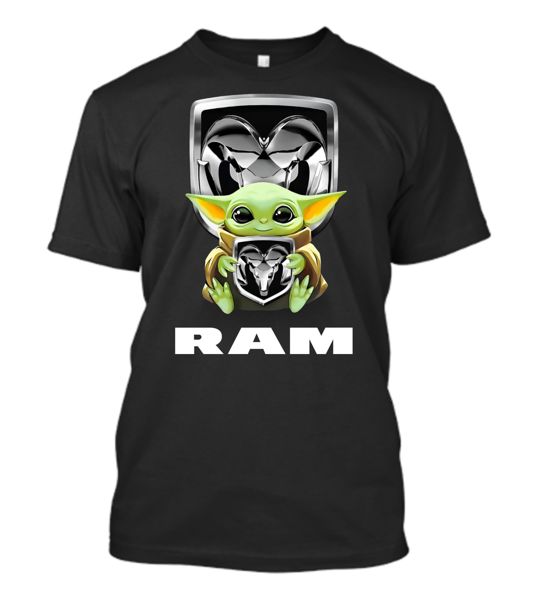 Grogu Holding Ram Logo With Ram Text T-Shirt