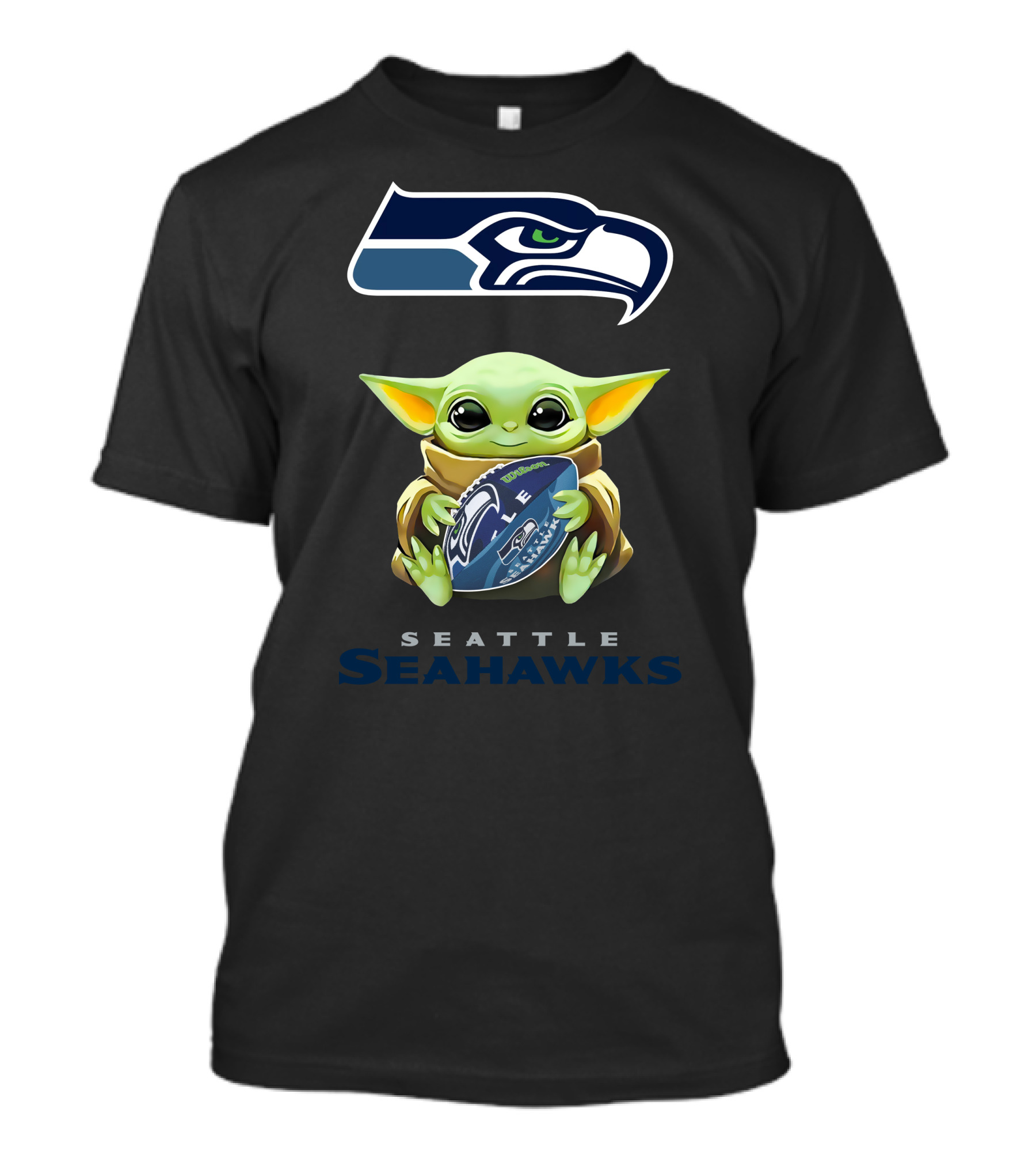 Seattle Seahawks Grogu Football Hug Tailgate T-Shirt