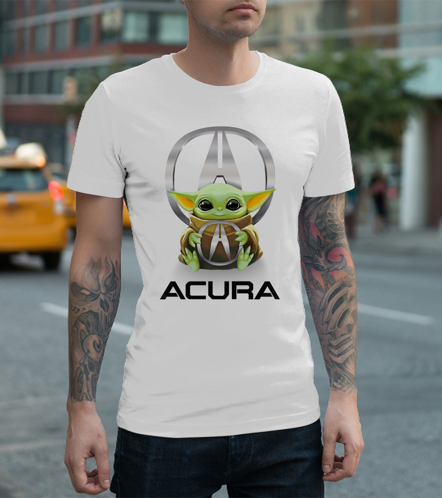 Grogu Holding Acura Logo White T-Shirt
