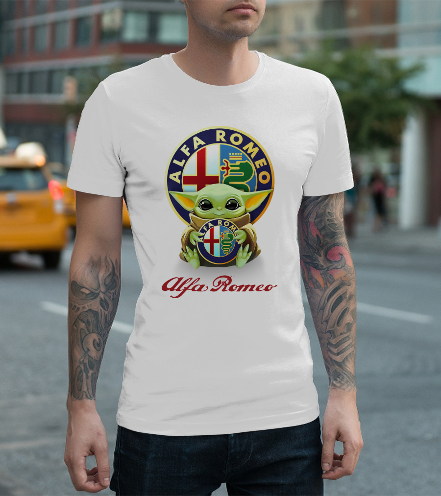 Grogu Holding Alfa Romeo Emblem T-Shirt
