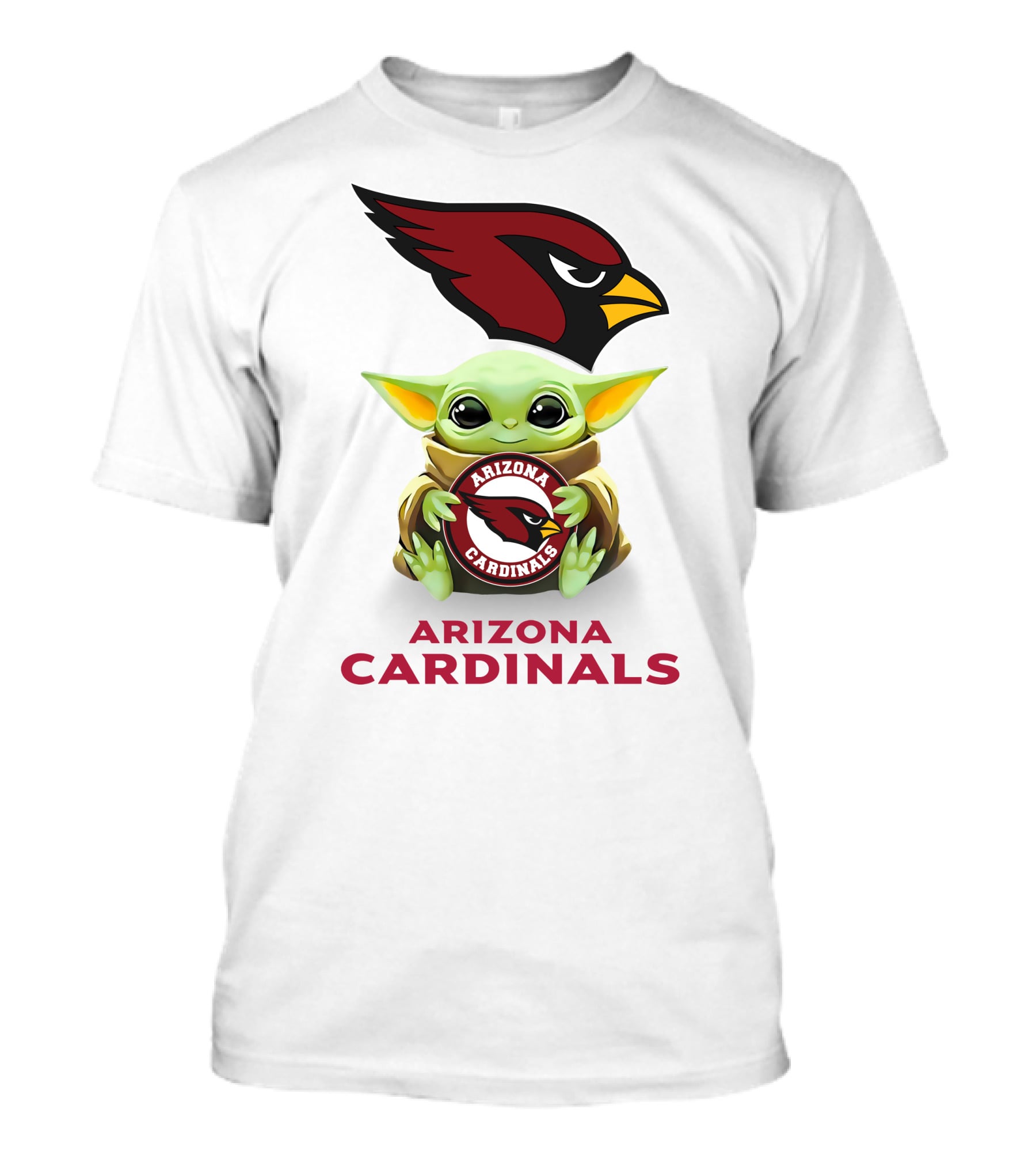 Grogu Holding Arizona Cardinals Logo With Team Name T-Shirt