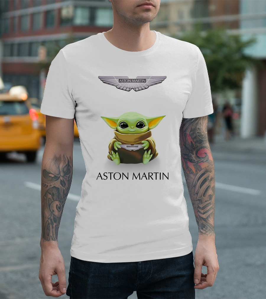 Grogu Holding Aston Martin Logo with Aston Martin Text T-Shirt