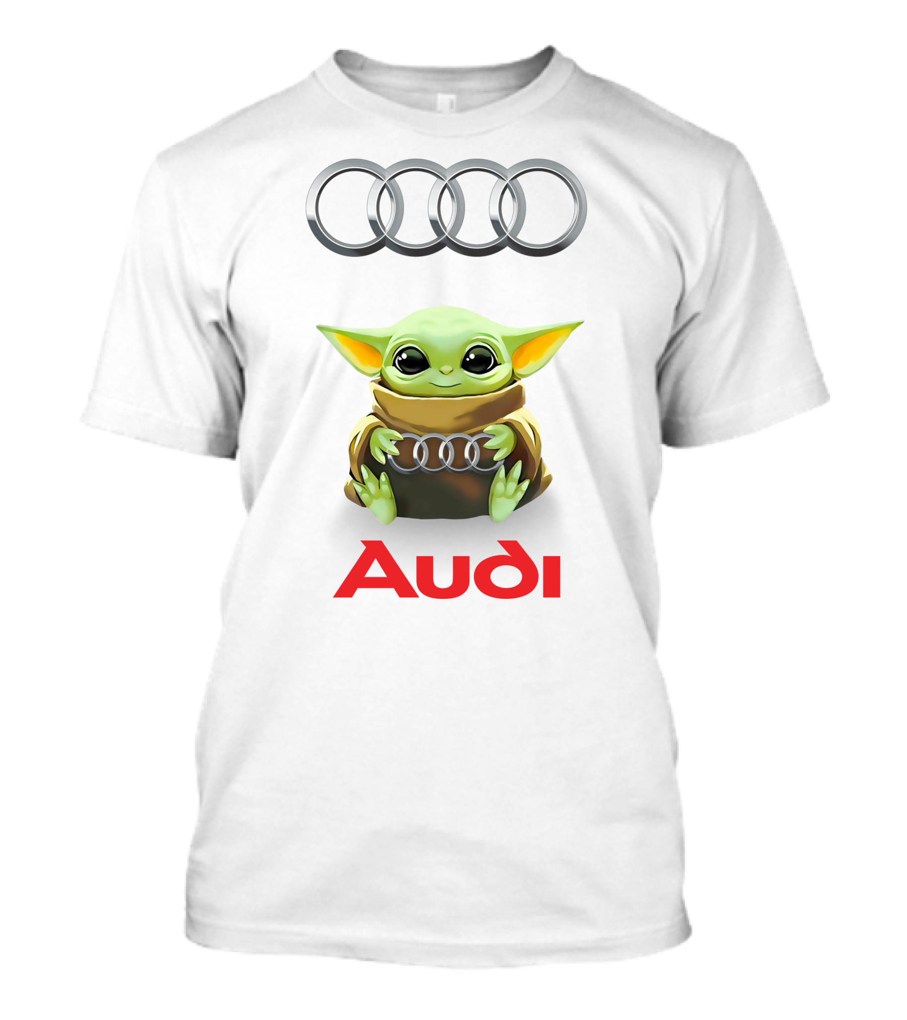 Grogu Hug Audi Rings Logo White T-Shirt