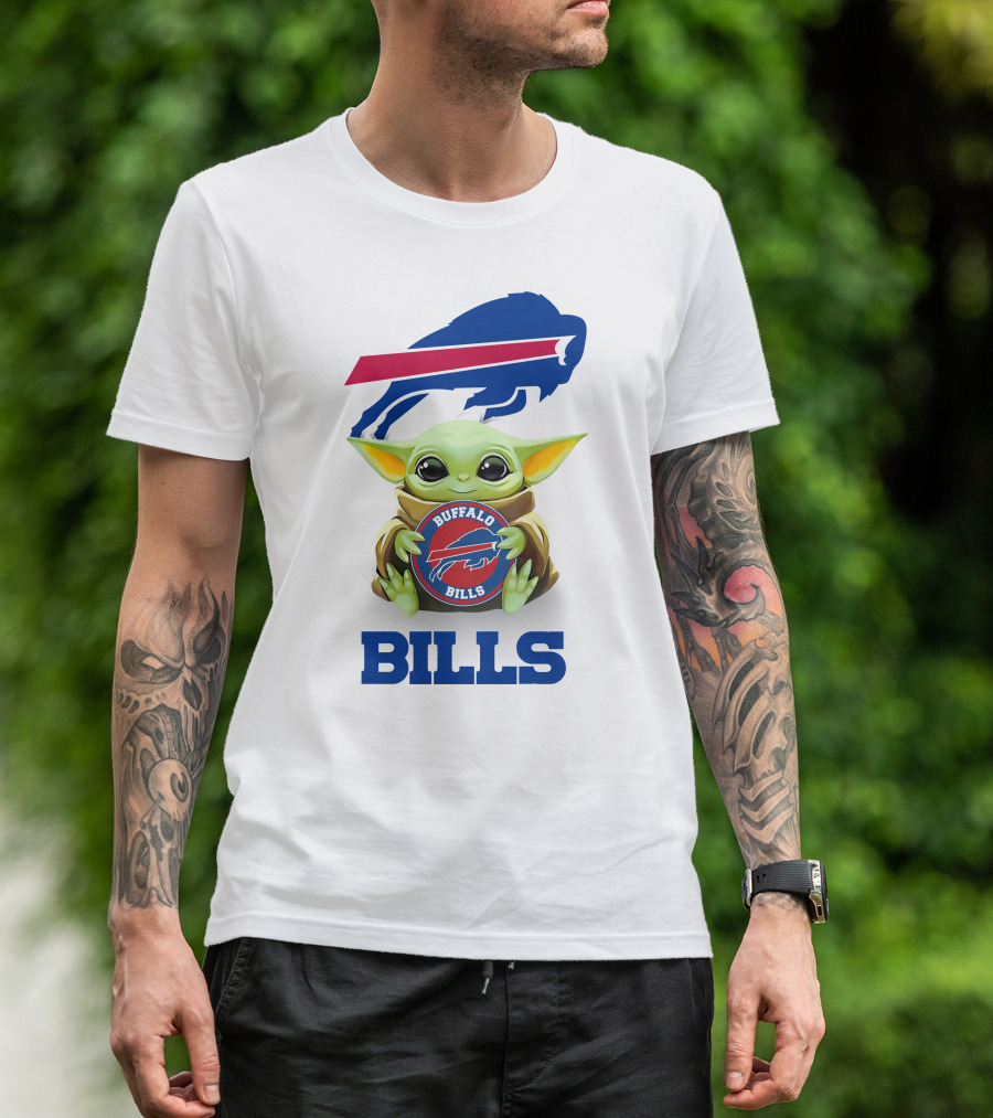 Buffalo Bills Grogu Hug White Background T-Shirt