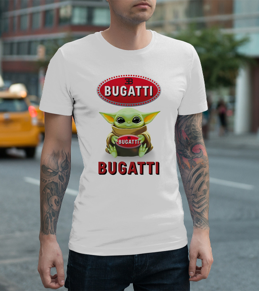 Grogu Holding Bugatti Logo Red and White T-Shirt