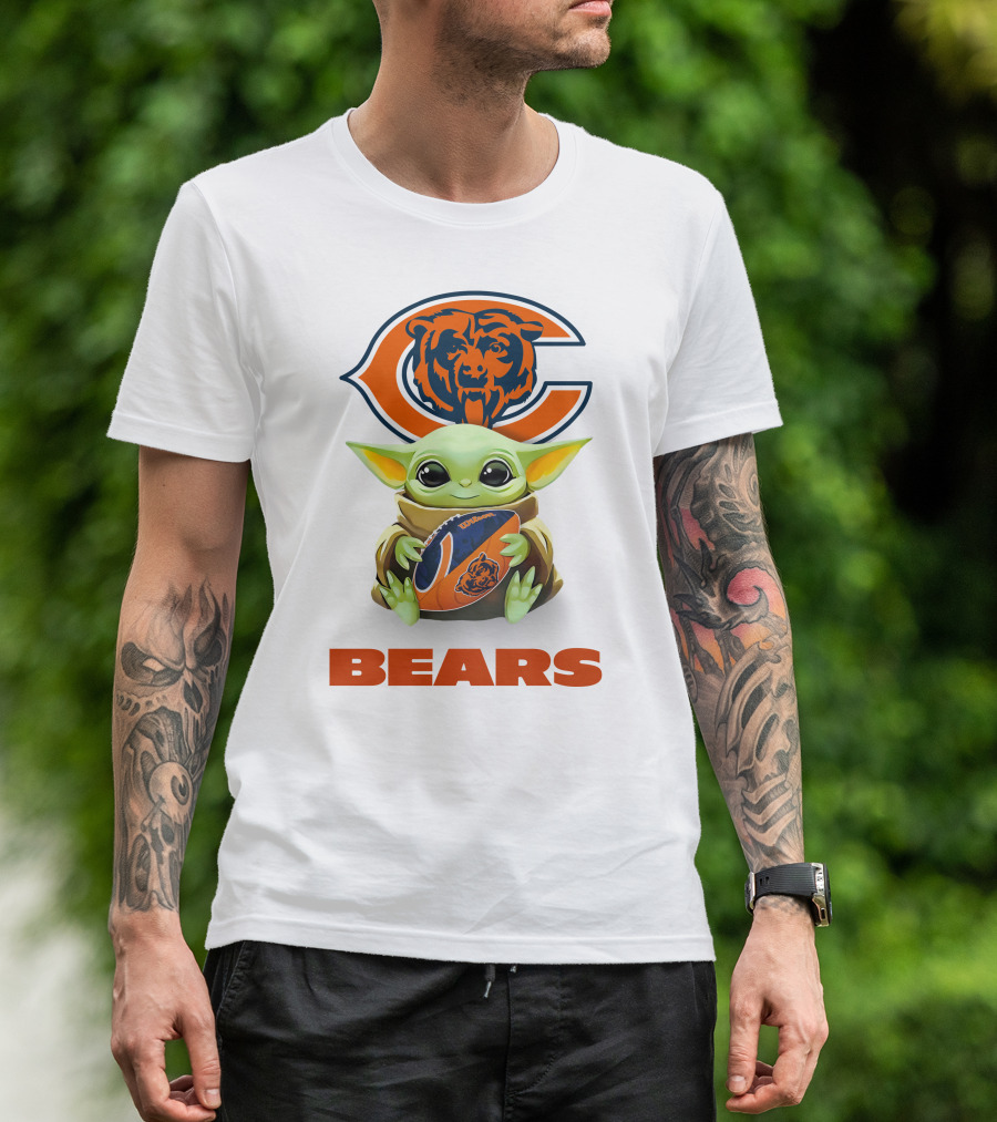 Chicago Bears Grogu Holding Football With Team T-Shirt