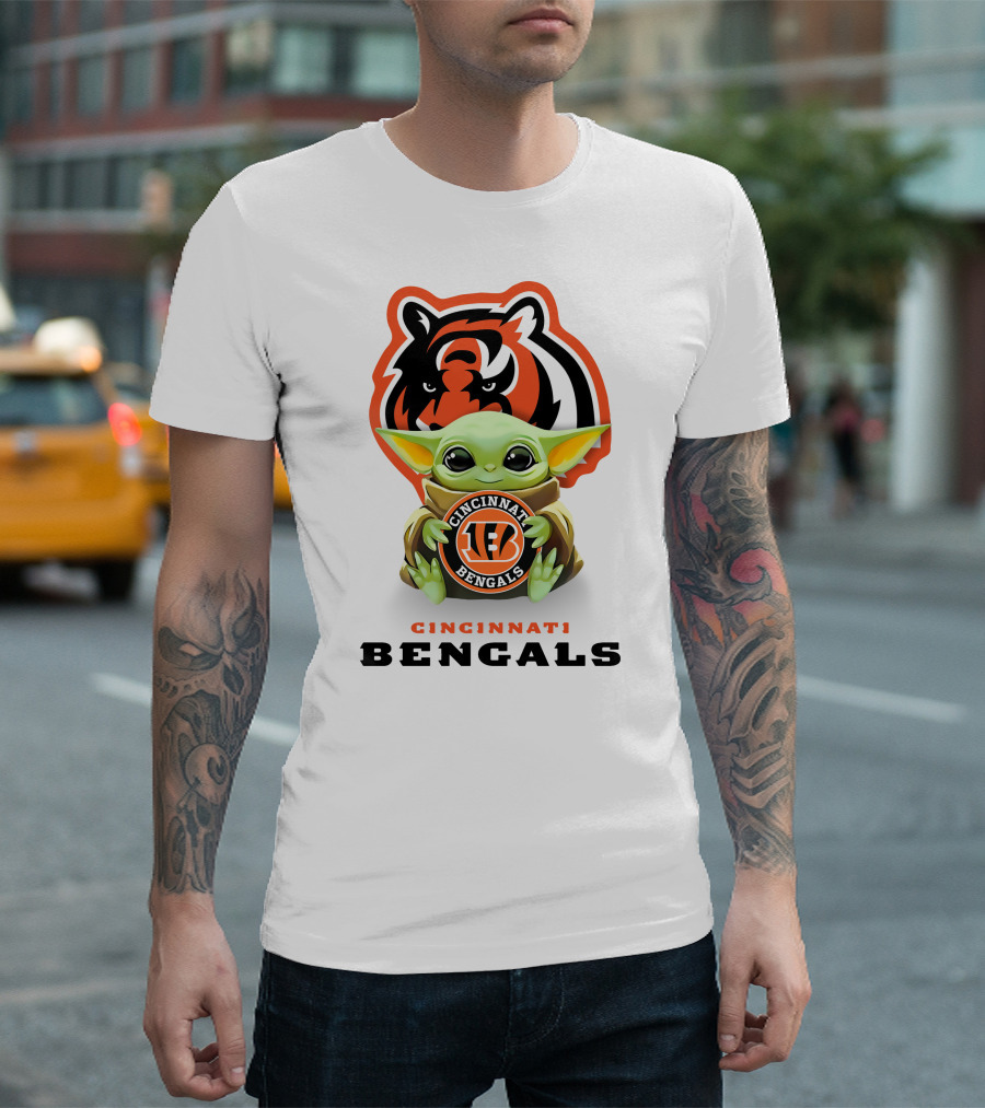 Cincinnati Bengals Baby Yoda Hugging Bengals Logo Tiger T-Shirt