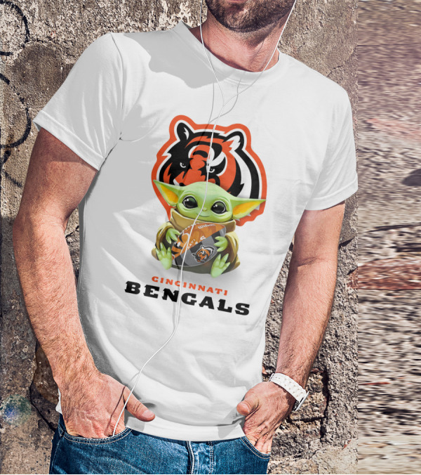 Grogu Holding Cincinnati Bengals Football With Bengals T-Shirt