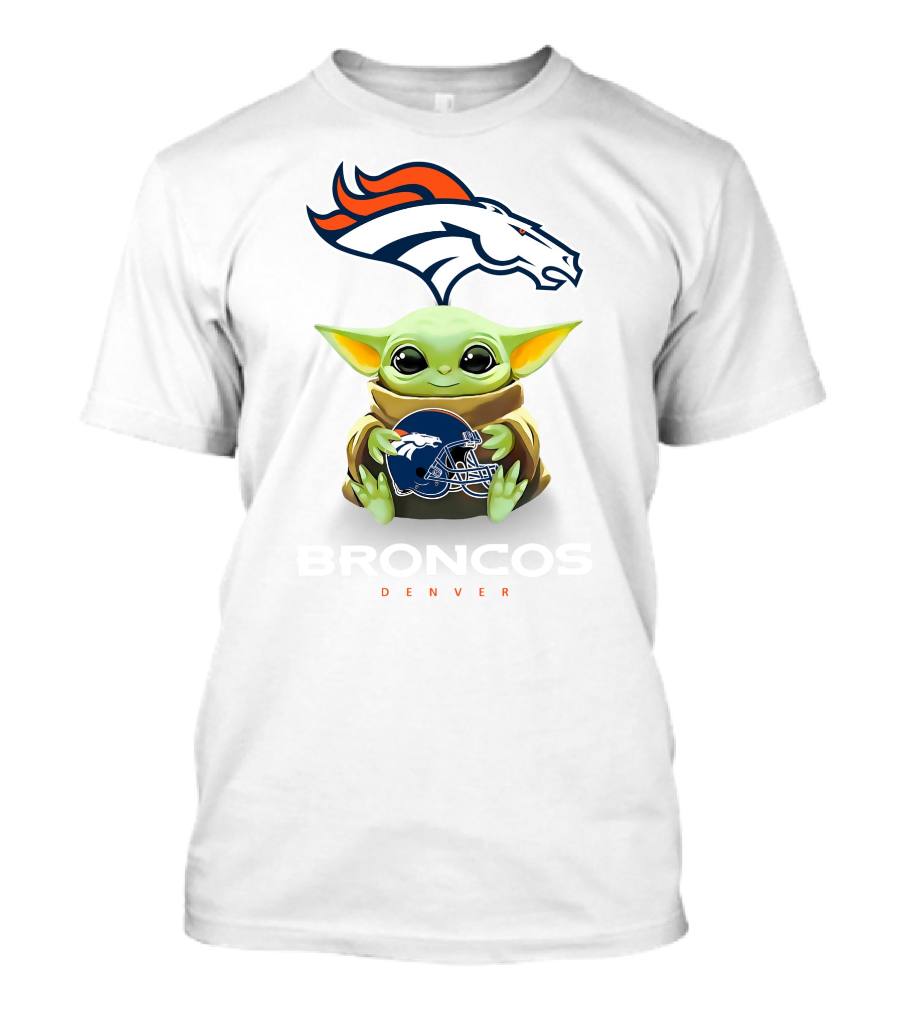 Grogu Holding Denver Broncos Helmet T-Shirt