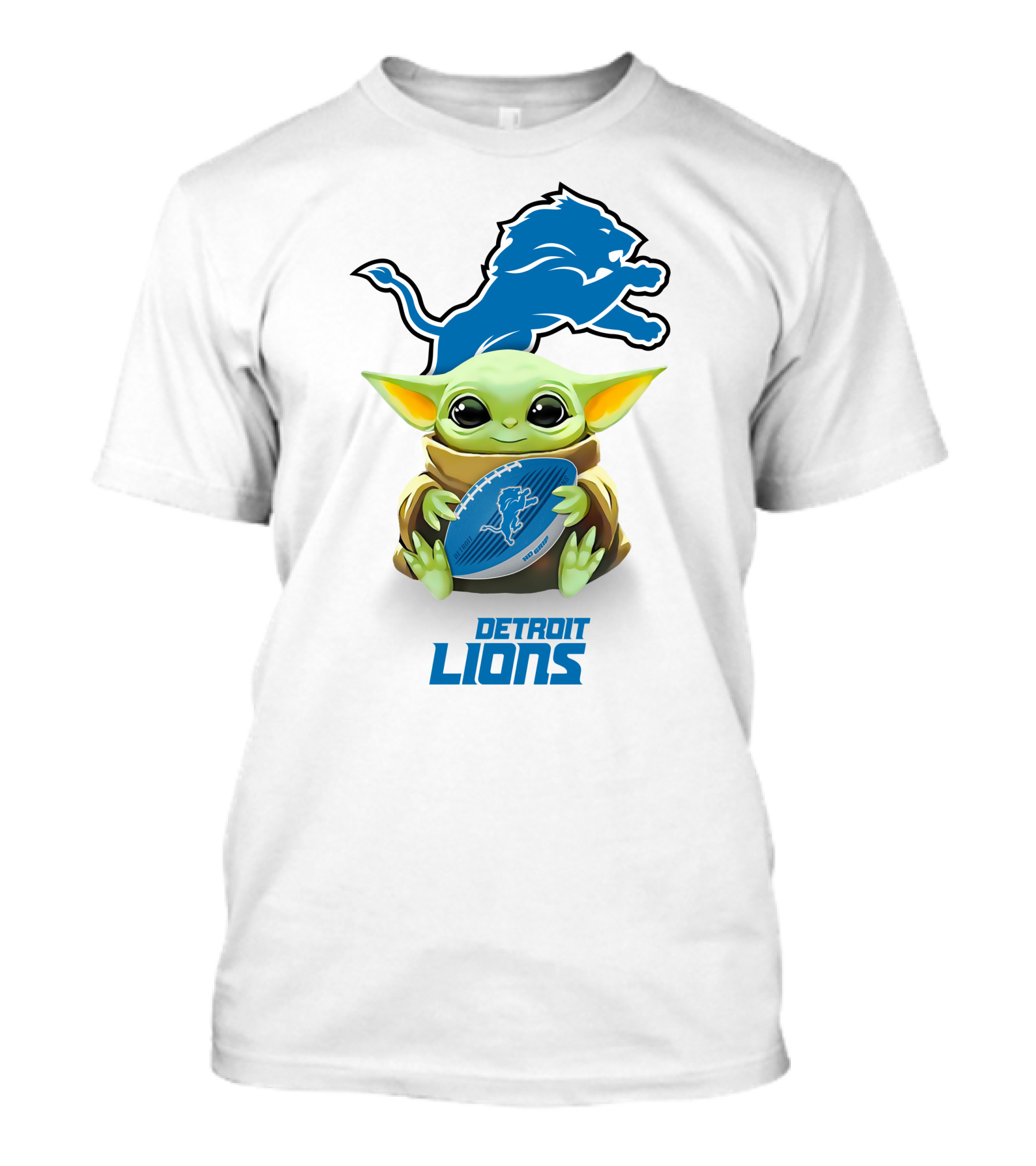 Grogu Holding Detroit Lions Football With Team T-Shirt