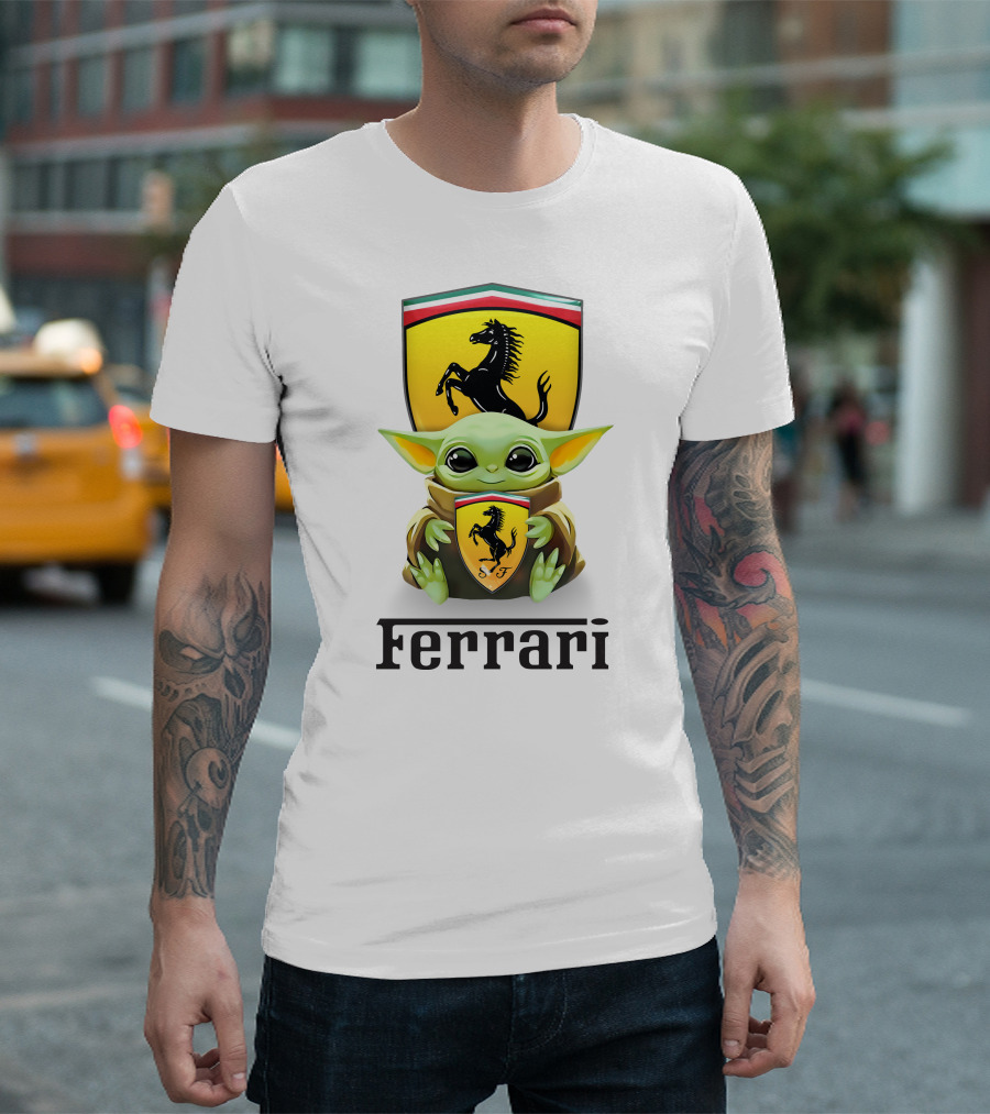 Grogu Hug Ferrari Emblem Iconic Fusion T-Shirt