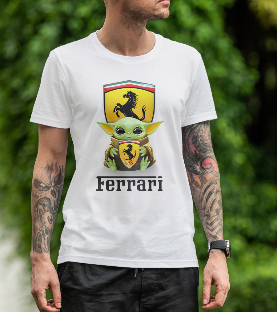 Grogu Hug Ferrari Emblem Iconic Fusion T-Shirt