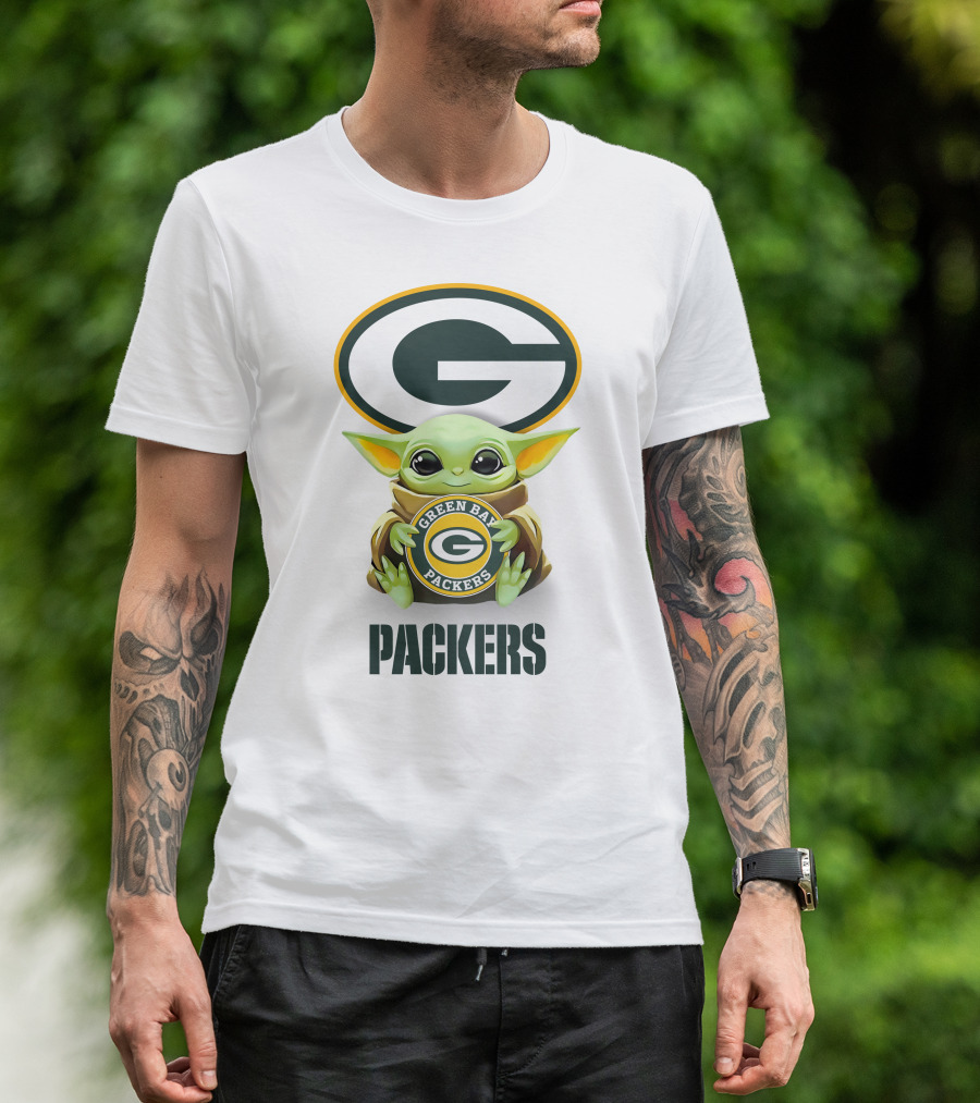 Grogu Green Bay Packers Hug Logo Packers T-Shirt