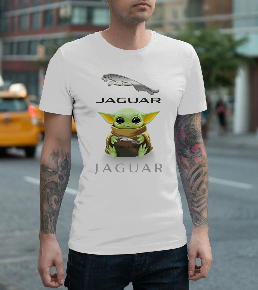 Grogu Holding Jaguar Logo Embrace T-Shirt
