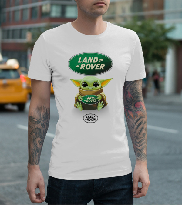 Grogu Holding Land Rover Logo Emblem T-Shirt