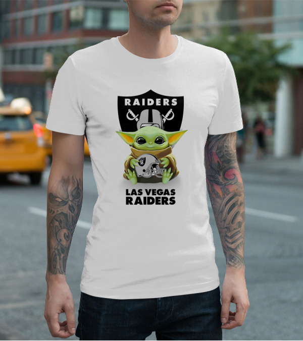 Grogu Hugging Las Vegas Raiders Helmet Raiders T-Shirt
