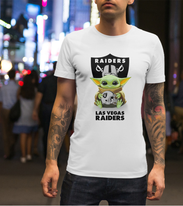 Grogu Hugging Las Vegas Raiders Helmet Raiders T-Shirt