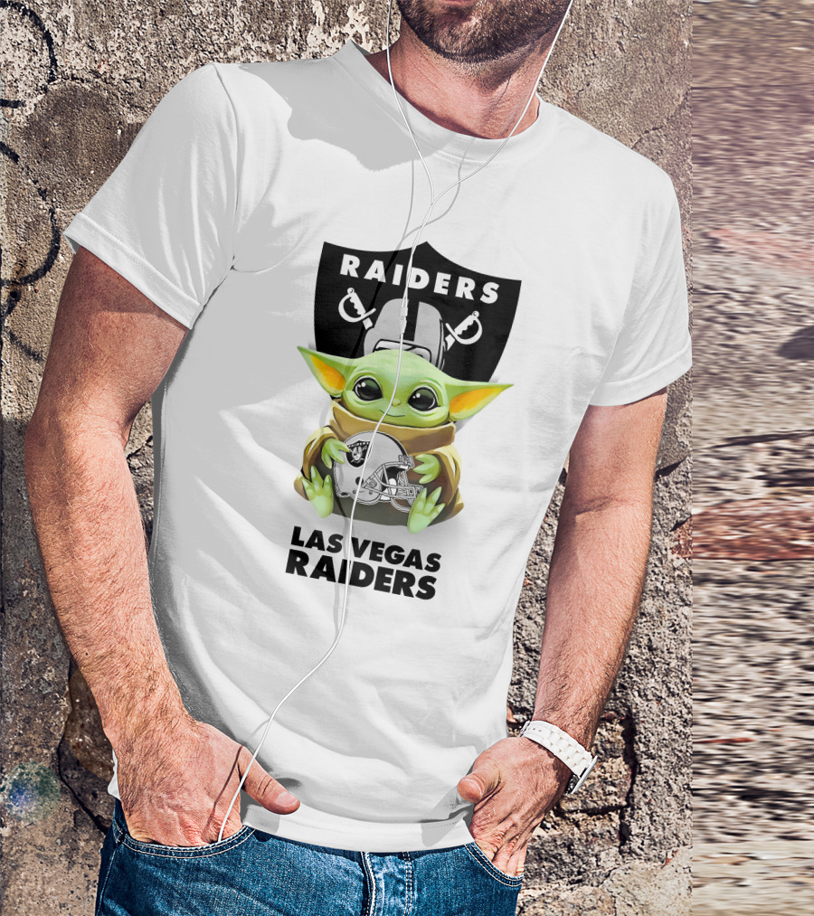 Grogu Hugging Las Vegas Raiders Helmet Raiders T-Shirt