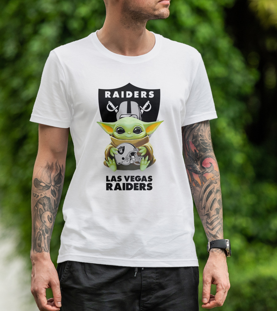 Grogu Hugging Las Vegas Raiders Helmet Raiders T-Shirt