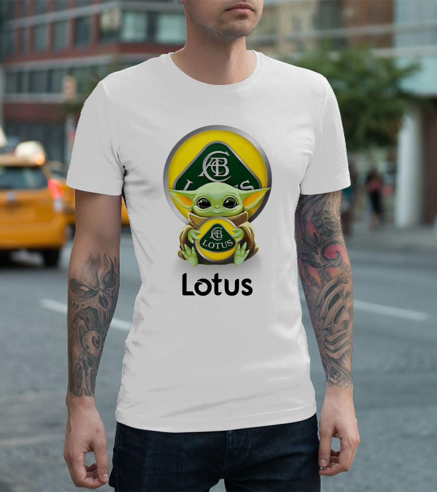 Grogu Hug Ab Lotus Logo Green And Yellow T-Shirt