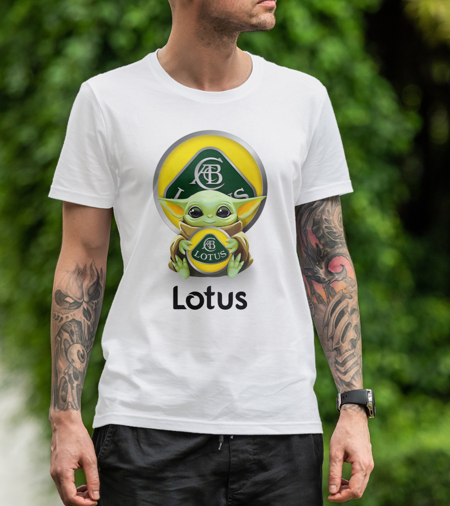 Grogu Hug Ab Lotus Logo Green And Yellow T-Shirt