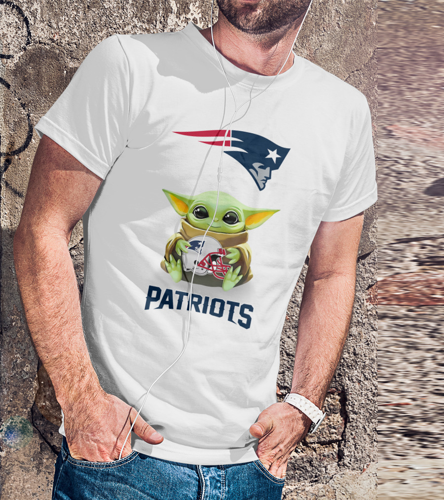 Grogu Hugging New England Patriots Helmet NFL Logo Fan T-Shirt