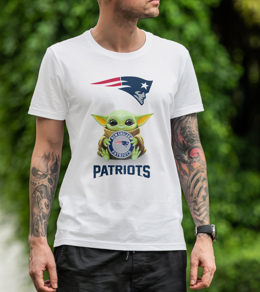 Grogu Holding New England Patriots Emblem T-Shirt