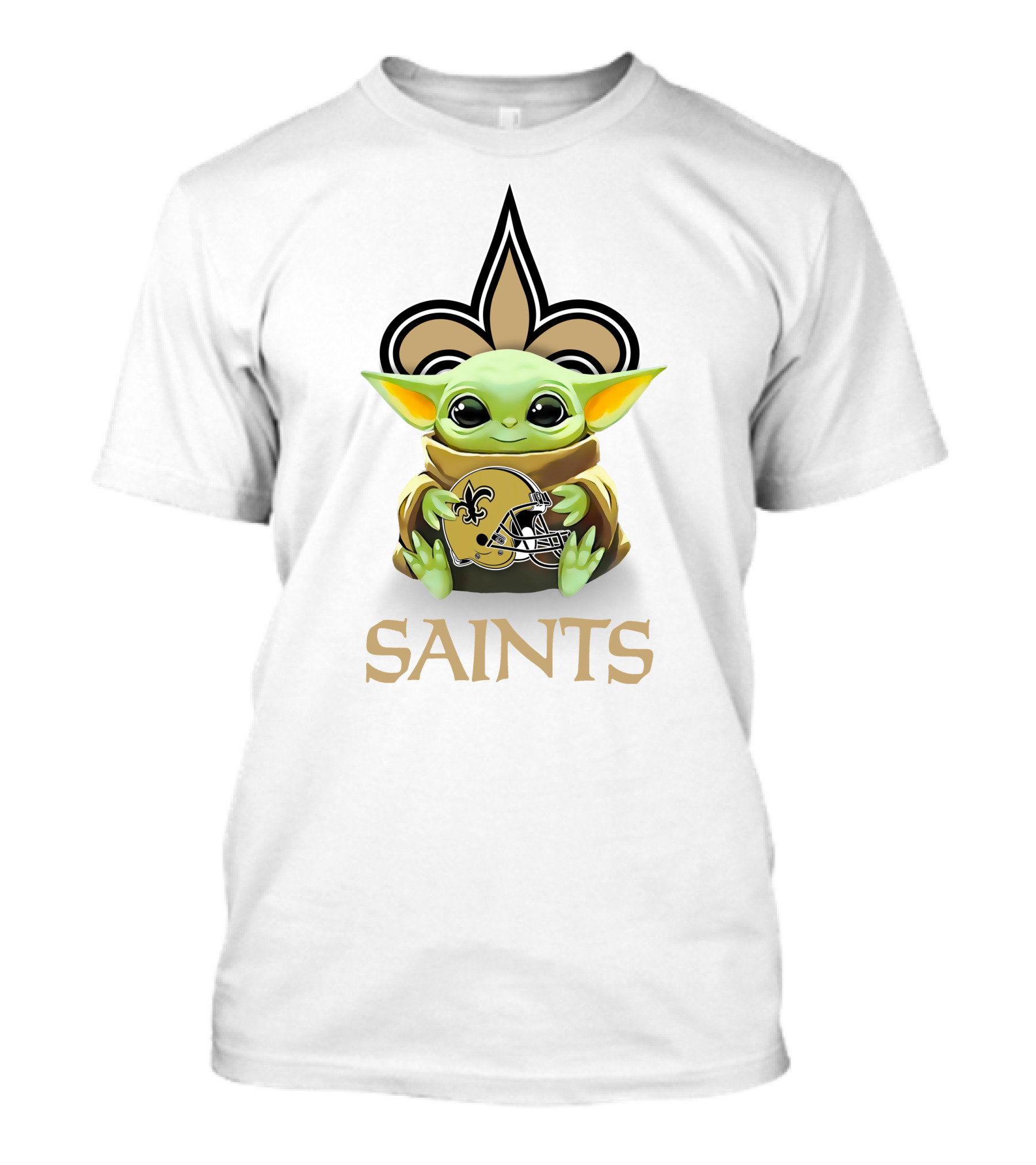 Grogu Holding New Orleans Saints Helmet With Fleur-de-Lis And Saints Text T-Shirt