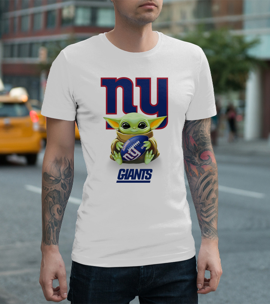 Grogu New York Giants Football Hug Tailgate White T-Shirt