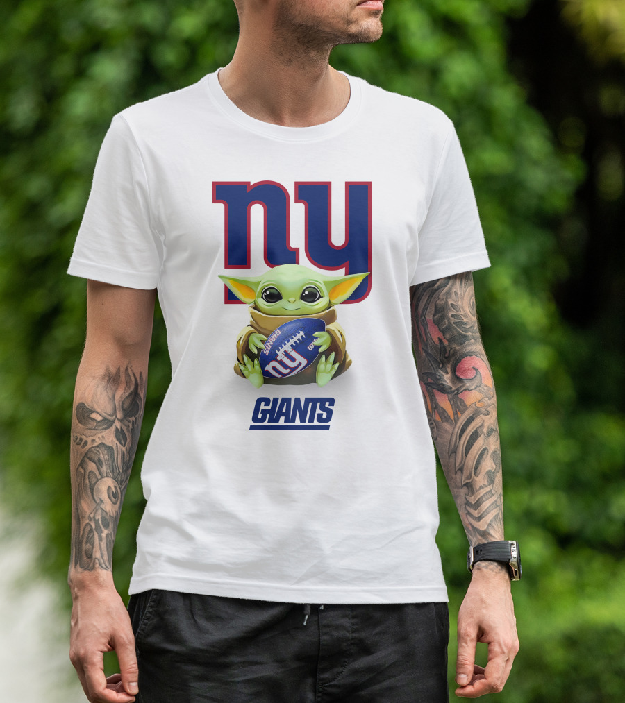 Grogu New York Giants Football Hug Tailgate White T-Shirt