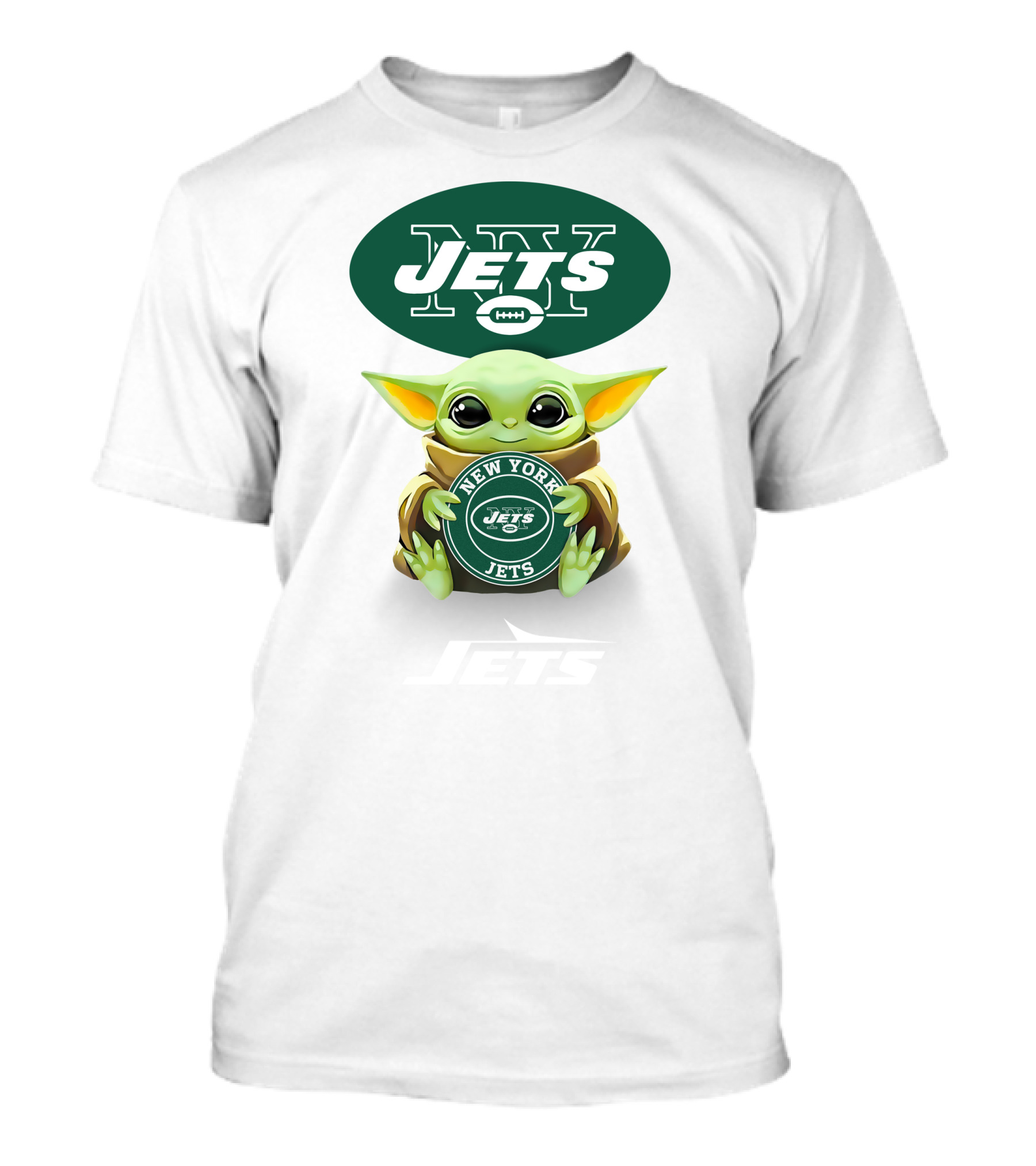 Grogu Holding New York Jets Emblem With NY Jets T-Shirt