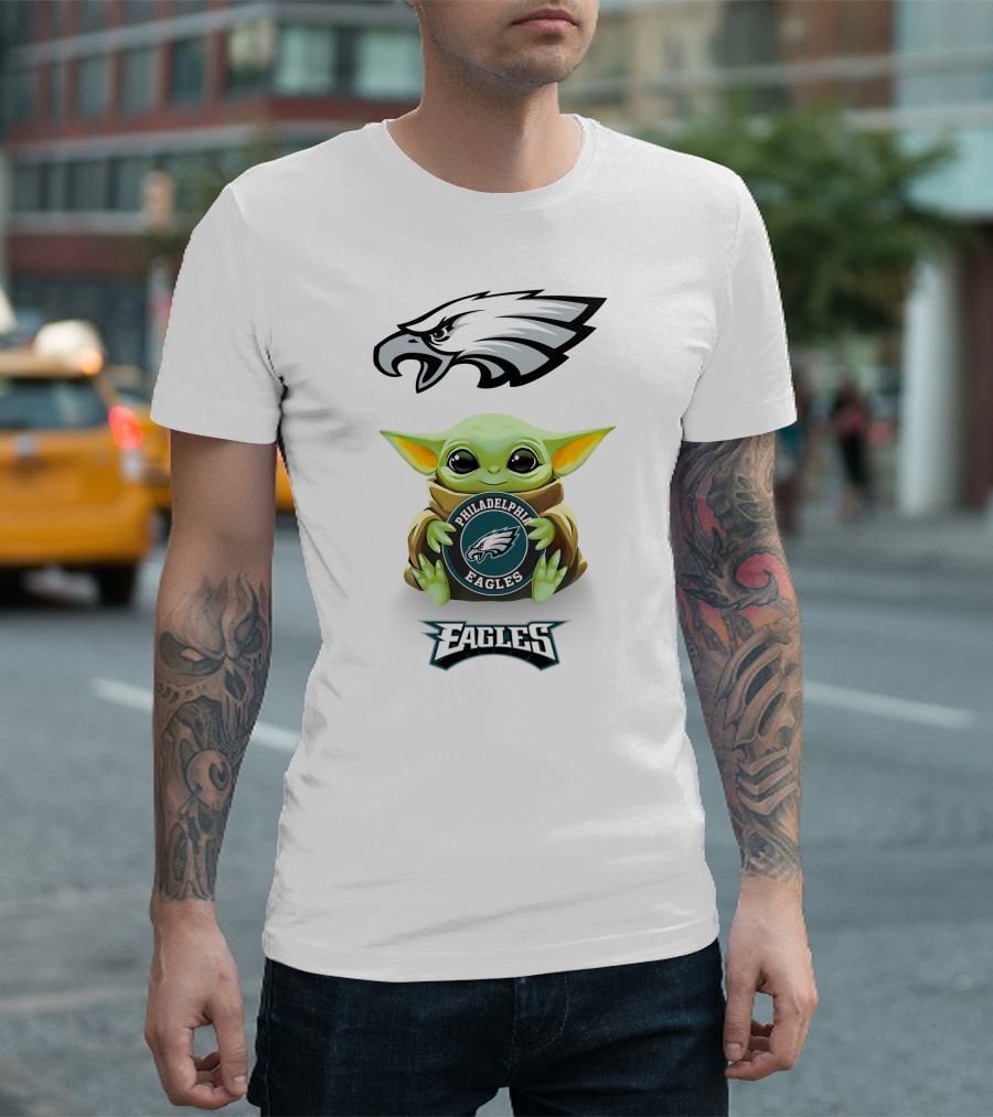 Grogu Holding Philadelphia Eagles Emblem T-Shirt