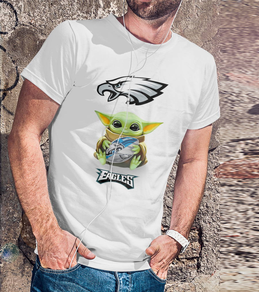 Philadelphia Eagles Grogu Hug Football Tailgate White T-Shirt