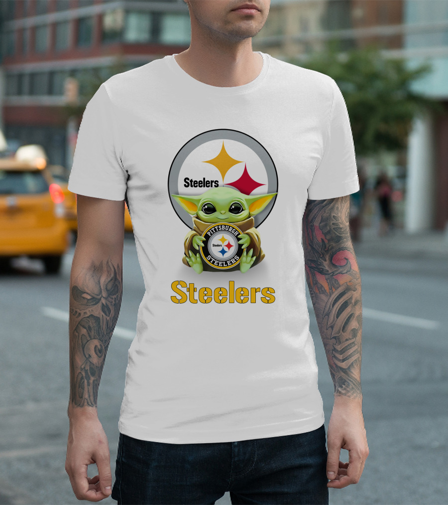 Grogu Steelers Pittsburgh Steelers Logo Hug Steelers T-Shirt