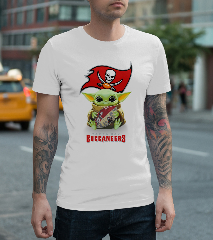 Grogu Holding Tampa Bay Buccaneers Football With Team T-Shirt