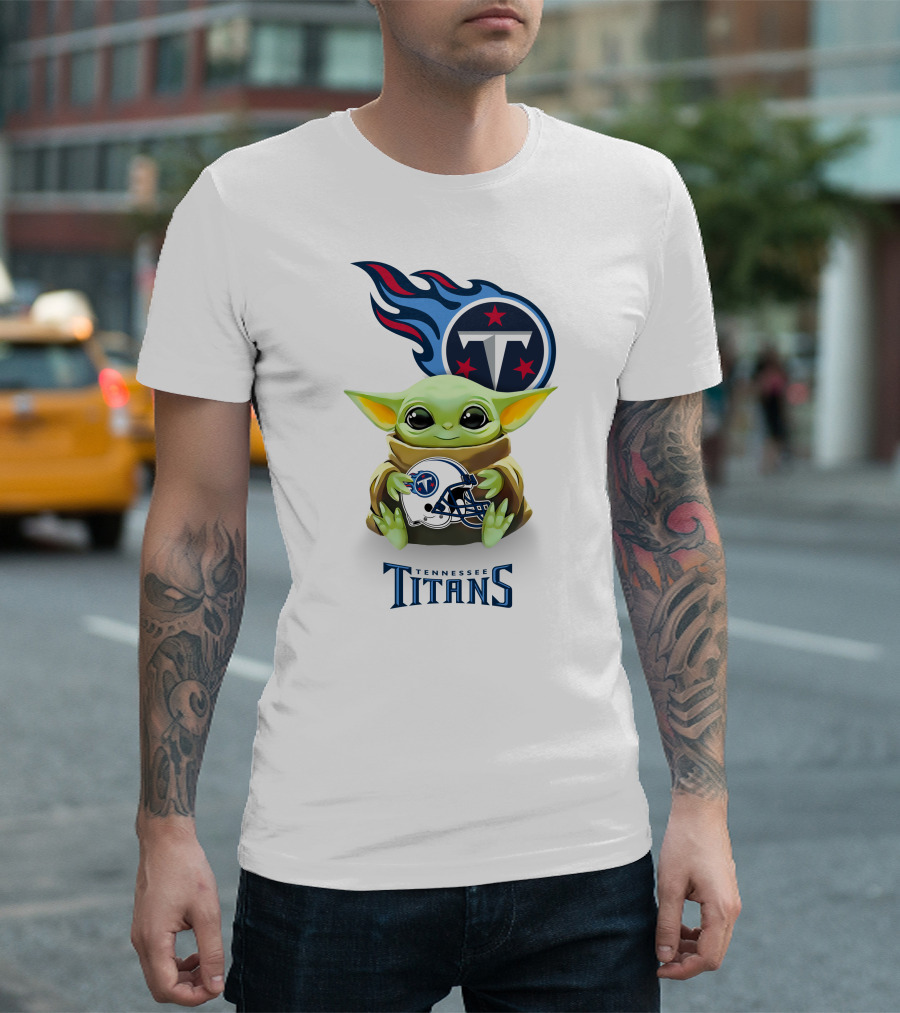 Grogu Holding Tennessee Titans Helmet T-Shirt