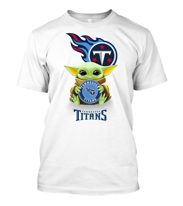 Grogu Holding Tennessee Titans Logo Star Wars Crossover White T-Shirt