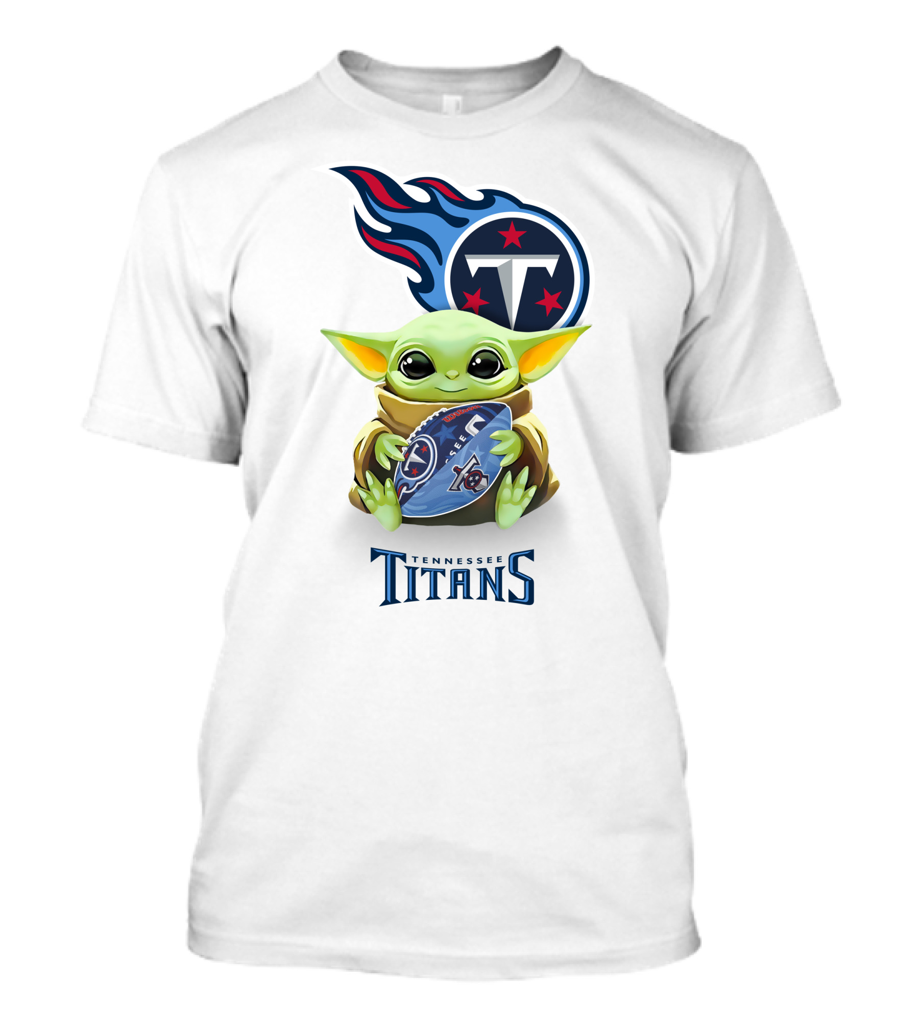 Grogu Hugging Tennessee Titans Football Logo Tailgate White T-Shirt