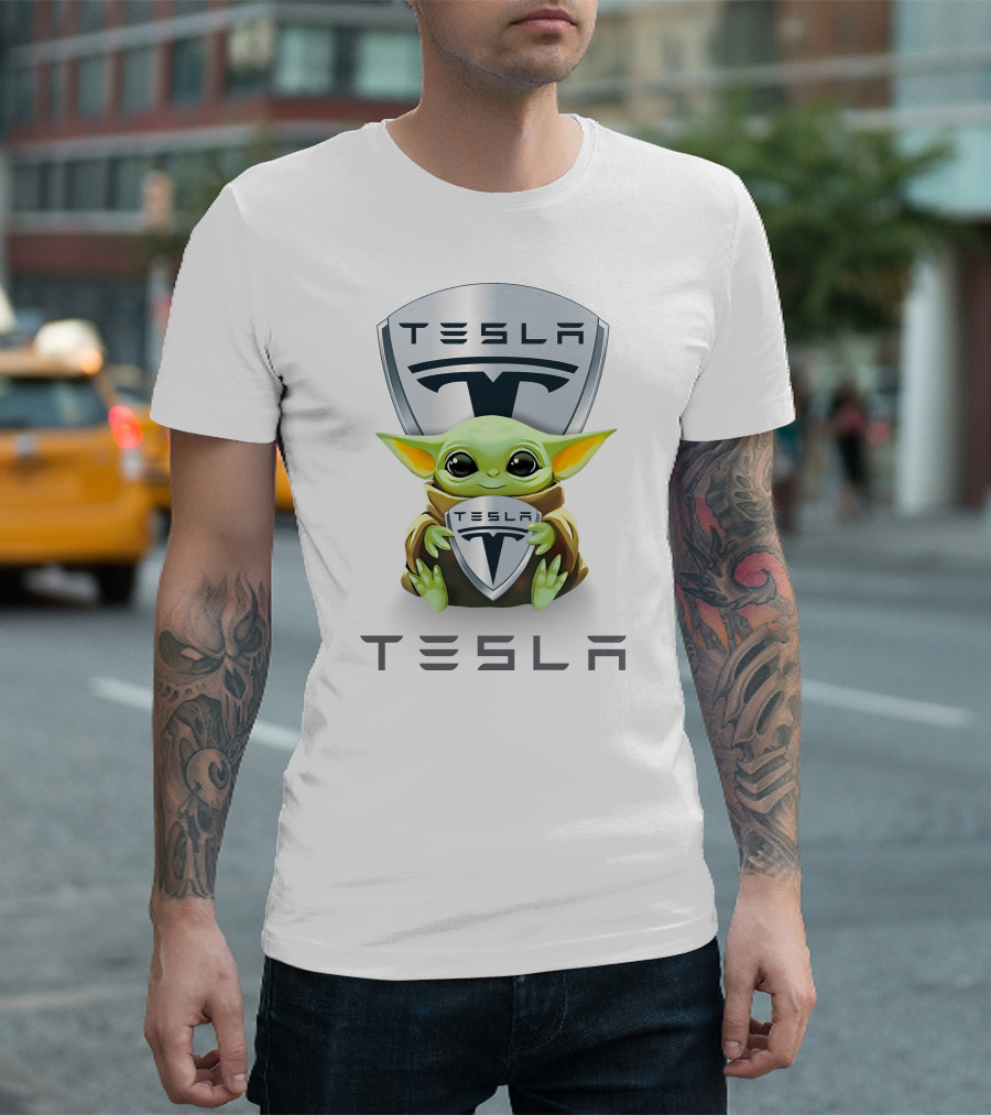 Grogu Hugging Tesla T-Shirt