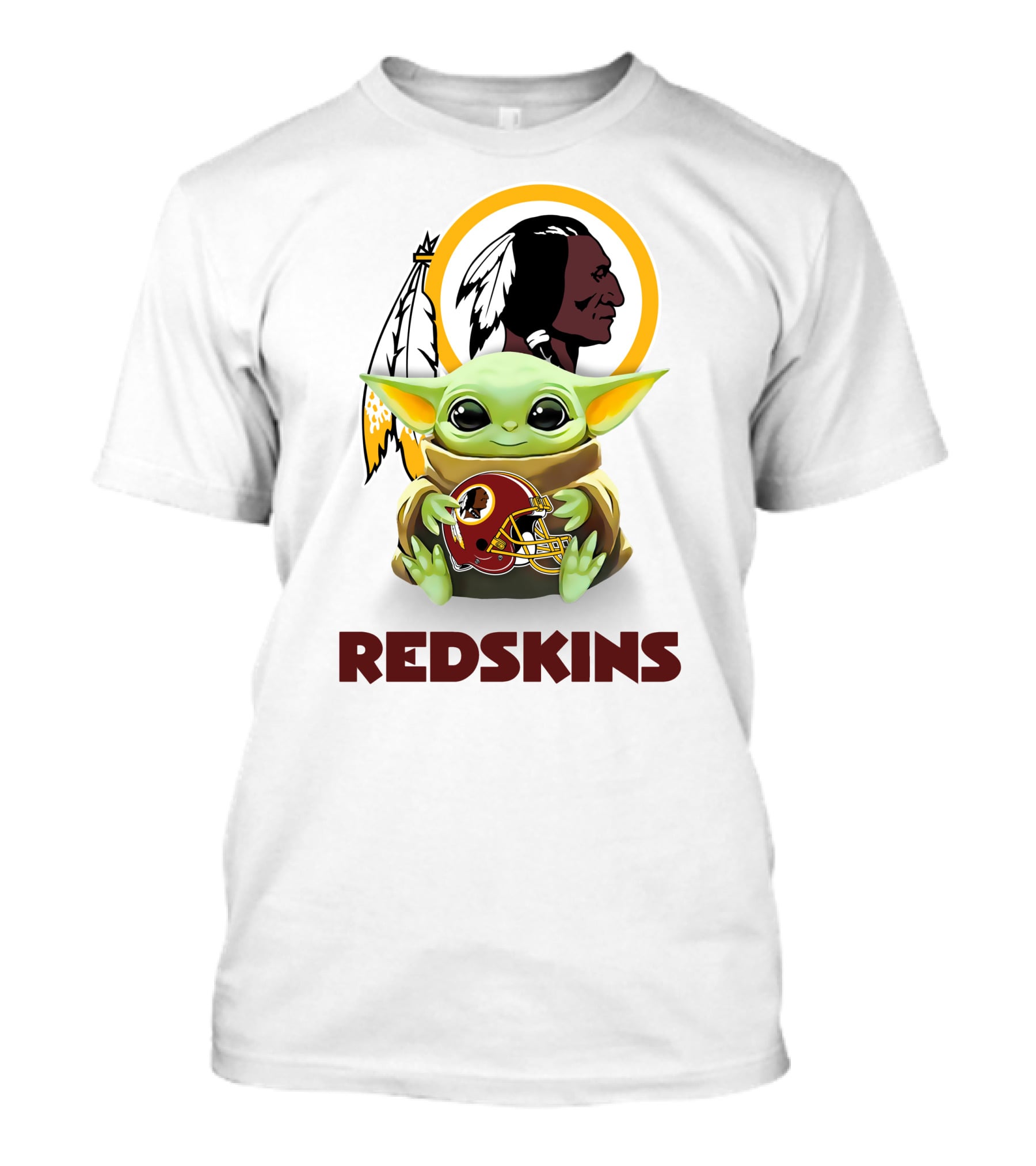 Grogu Hugging Washington Redskins Helmet With Classic Redskins T-Shirt
