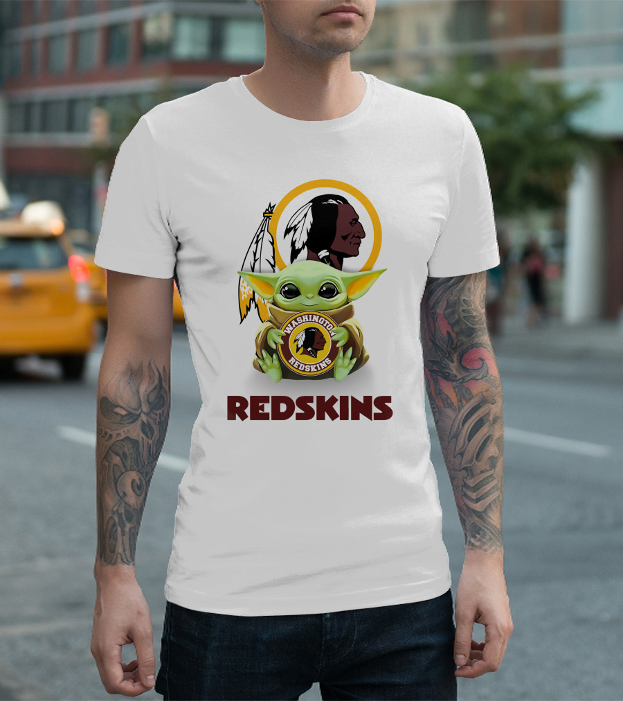 Grogu Holding Washington Redskins Logo Fans Unite T-Shirt