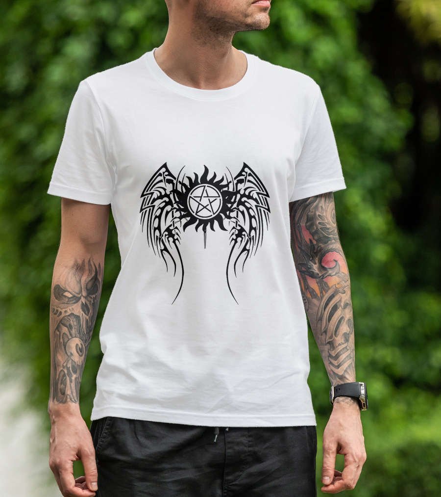 SPN Anti-Possession Symbol With Tribal Angel Wings T-Shirt
