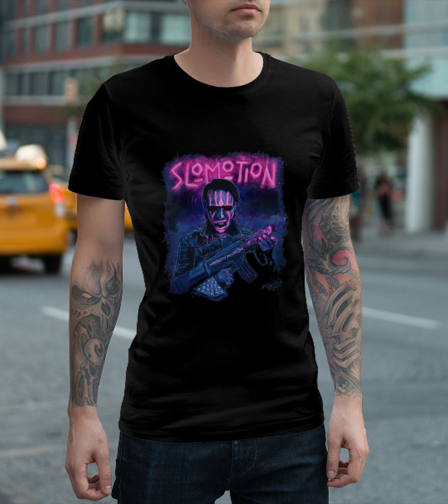 MM Slomotion Marilyn Manson Artwork Gun Neon T-Shirt