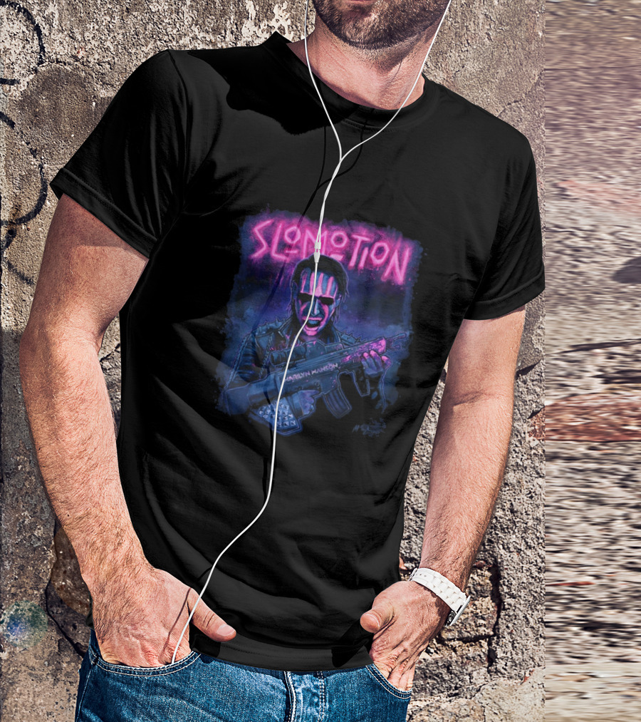 MM Slomotion Marilyn Manson Artwork Gun Neon T-Shirt