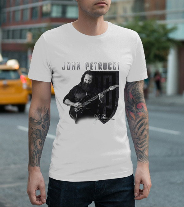 John Petrucci Guitarist Black And White Portrait With Signature T-Shirt